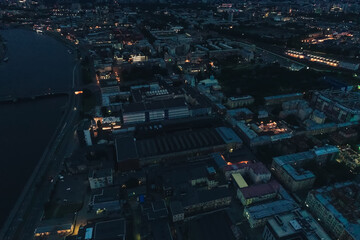 Fototapeta premium Aerial Townscape of Saint Petersburg City at Night. Kalininsky District