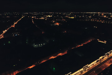 Aerial Townscape of Saint Petersburg City at Night. Kalininsky District