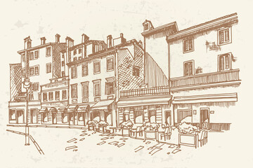 Vector sketch of architecture of Rovinj, Croatia.