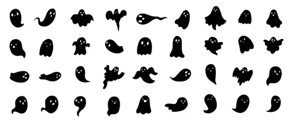 Foto op Canvas Doodle cute ghosts Haloween great collection. Simple spooky character. Scary ghostly monsters.  © Marina