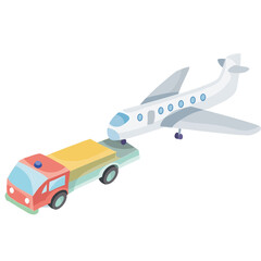 truck transporting plane, cartoon illustration, vector illustration, isolated object on white background, vector illustration,