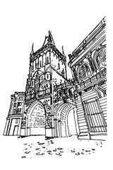 vector sketch of The Powder Tower, Prague, Czech Republic.