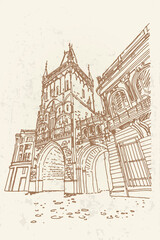 Fototapeta premium vector sketch of The Powder Tower, Prague, Czech Republic.
