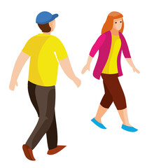 man and woman go in different directions, isolated object on white background, vector illustration,