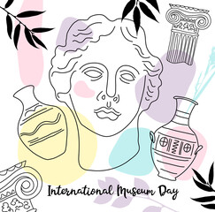 International Museum Day. Vector illustration in trend line art. oneline style with geometric shape in paster colors.