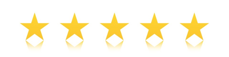 five star rating. 5 golden stars shape isolated satisfaction rate icon. gold service. yellow customer feedback concept on white background.