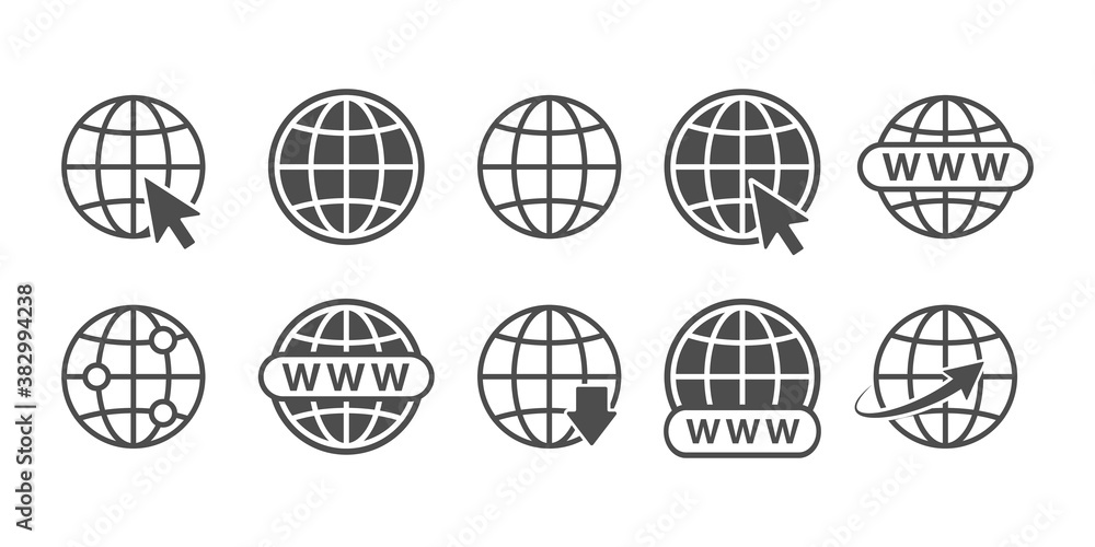 Poster globe internet icon. vector earth, world, planet sign. cyberspace computer network set. www mouse cu