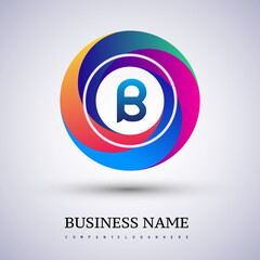 Letter B logo with colorful splash background, letter combination logo design for creative industry, web, business and company.