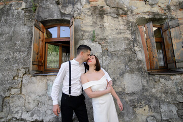 Beautiful stylish couple on a date on the streets in the old city.