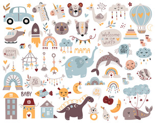 Big set of bohemian baby shower elements. © nafanya241