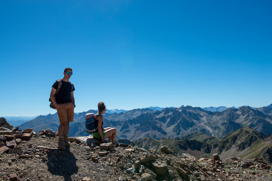 couple of hiker in the french Pyrenees mountains