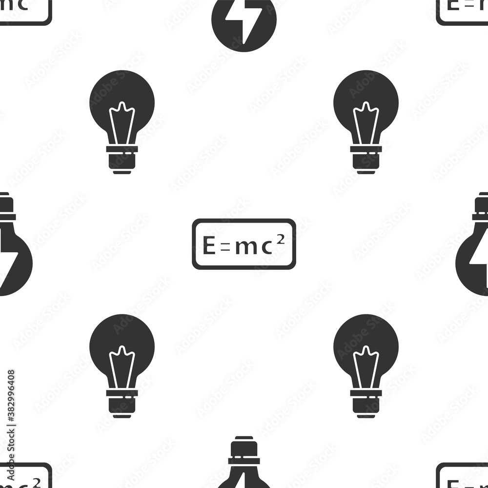 Poster set light bulb with lightning, equation solution and light bulb with concept of idea on seamless pat