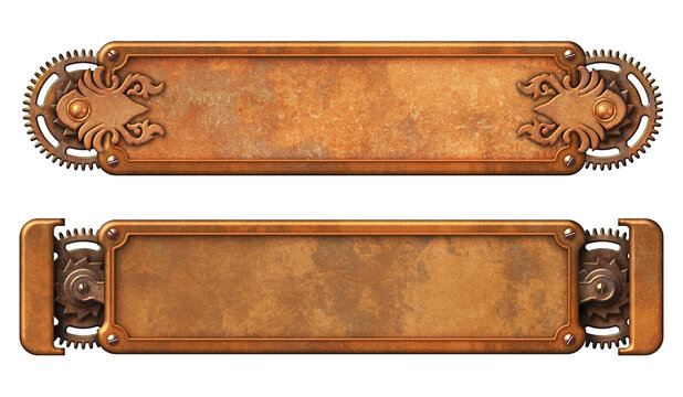 Steampunk aged metal banners