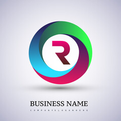 Letter R logo with colorful splash background, letter combination logo design for creative industry, web, business and company.