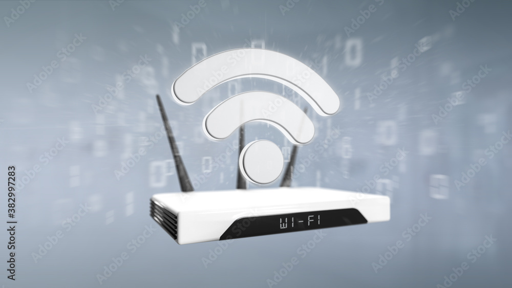 Poster wifi router and data - 3d rendering