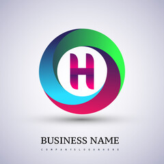 Letter H logo with colorful splash background, letter combination logo design for creative industry, web, business and company.