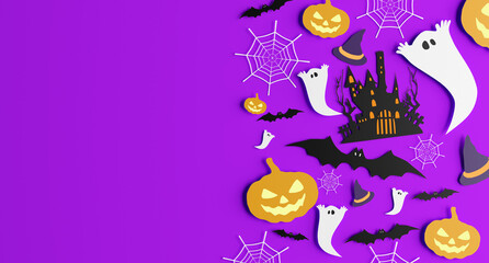 Obraz na płótnie Canvas Halloween paper decoration collection on a background - 3d rendering