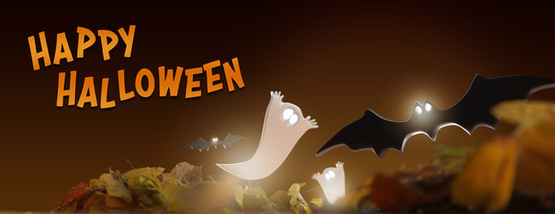 Halloween paper decoration collection on a background - 3d rendering