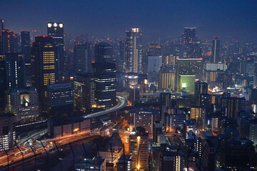 Fototapeta na wymiar Night view of the city of Osaka, Japan