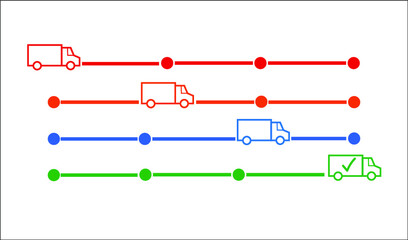 Naklejka premium Direction of car.Parcel arrived. Percelis coming. Car is on the way.When your percel is arrived. The vector for web or App.