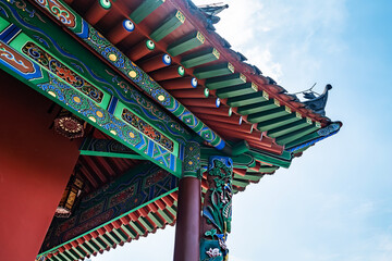 Fototapeta na wymiar Close up of cornice of Chinese classical architecture