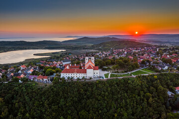 Tihany, Hungary - Aerial panoramic view of the famous Benedictine Monastery of Tihany (Tihany...