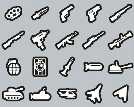 Weapons Icons White On Black Sticker Set Big