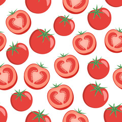 Seamless pattern with juicy tomatoes. This vegetable design is for your business projects. Ideal for fabrics and decor. Beautiful vector background