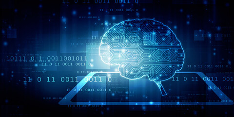 2d illustration Concept of thinking, background with brain, Abstract Artificial intelligence. Technology web background