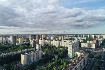Fototapeta na wymiar Aerial Townscape of Saint Petersburg City. Kalininsky District