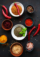 Various spices on a black background