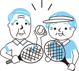 シニア夫婦テニス2色