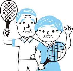 シニア夫婦テニス2色