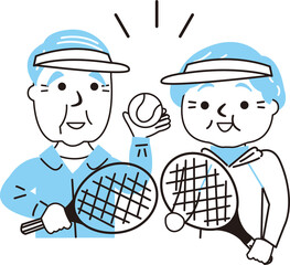 シニア夫婦テニス2色