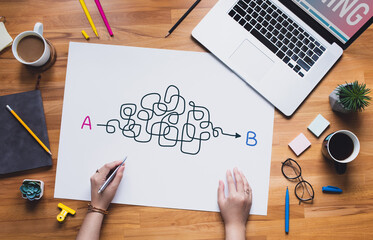 Business goal and  solving problems concepts with young female thinking for solution.
