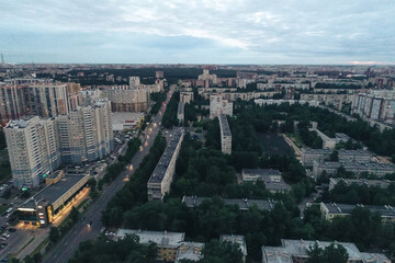 Fototapeta premium Aerial Townscape of Saint Petersburg City. Kalininsky District