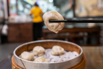 Soup dumplings in bamboo cages, a traditional snack in Nanjing, China