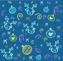 New Year's set. Doodle background for christmas. Bright and beautiful background for the holiday.New Year ornaments on a blue background.