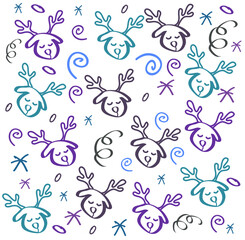 christmas doodle background. Deer and snowflakes on a white background. Background for the new year.