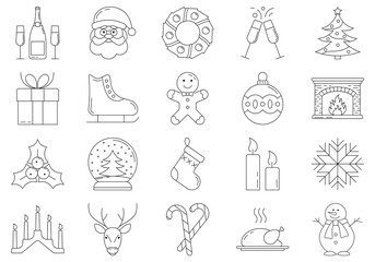 Obraz premium Christmas outline icon set. Xmas and Winter holidays symbols. Vector illustration.
