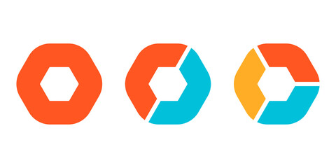 Pie chart set. Modern diagram graph with 1,2,3 steps or parts. Infographic template for business presentation. Vector illustration.