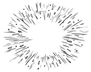 Obraz premium Sunburst sparkle sketch. Vector round banner with circle explosion Starburst or sunburst sparkle hand drawn sketch illustration. radial rays, black frame isolated on white background. Handmade design