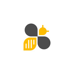 Logo of a bee with white stripes on its body