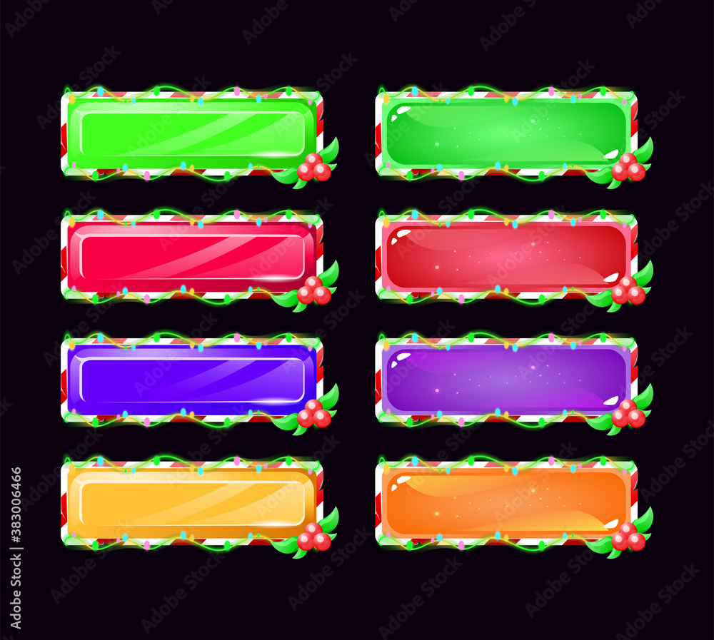 Poster set of christmas button in various style for gui asset elements vector illustration