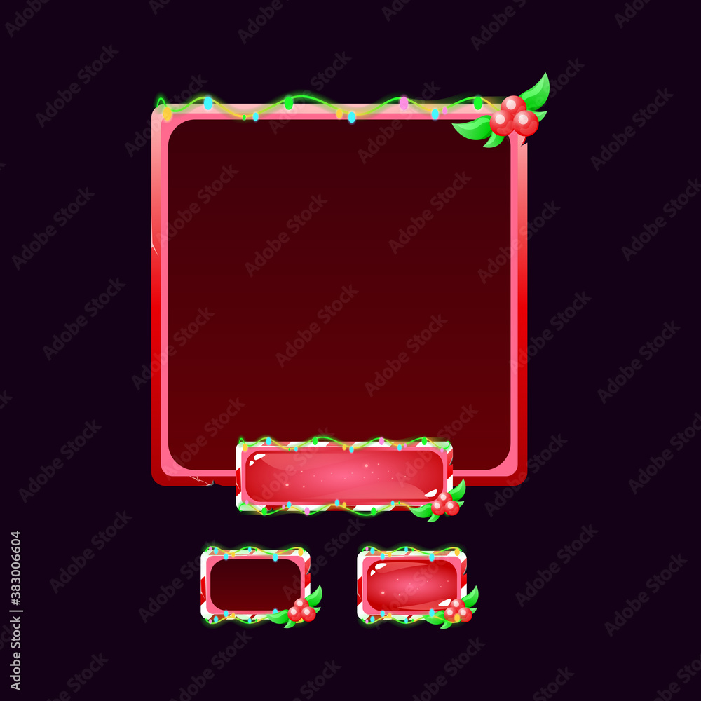 Poster set of gui christmas pop up button for 2d games vector illustration