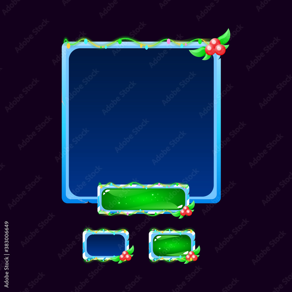 Poster set of ice christmas board pop up button for gui asset elements vector illustration