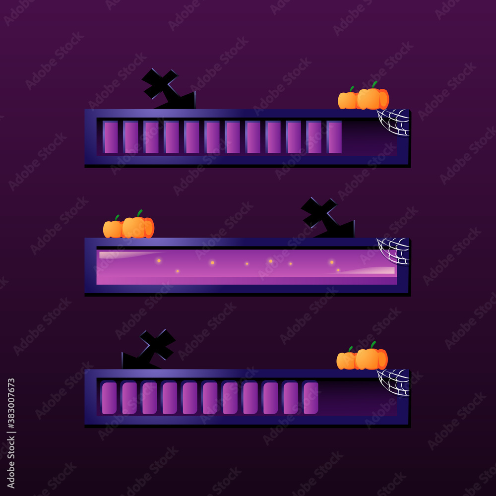Poster set of gui halloween loading bar in various style for 2d games vector illustration