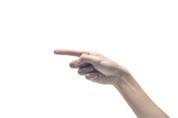 Man Pointing at Something on White Isolated Background, Closeup of Hand