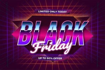 Flash Sale Black Friday with effect theme retro 80s realistic neon light concept for trendy flayer and banner template promotion market online
