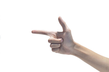 Human Hand in Shooting Gesture Isolated on White Background